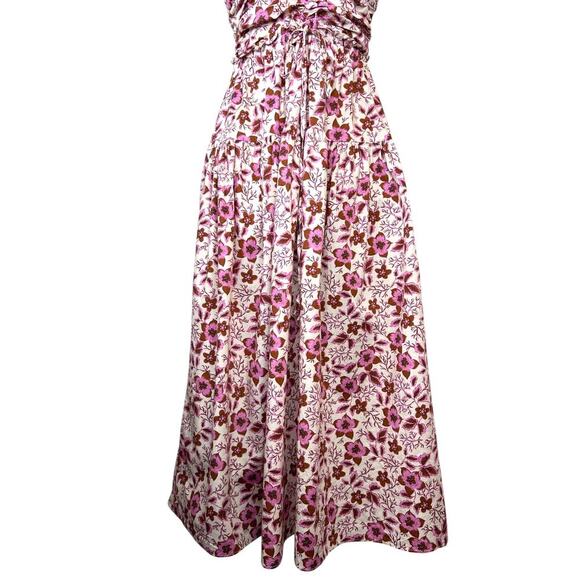 Jason WU Halter Strapless Floral Smocked Midi Dress in Pink Brown Women's Small - Picture 5 of 15